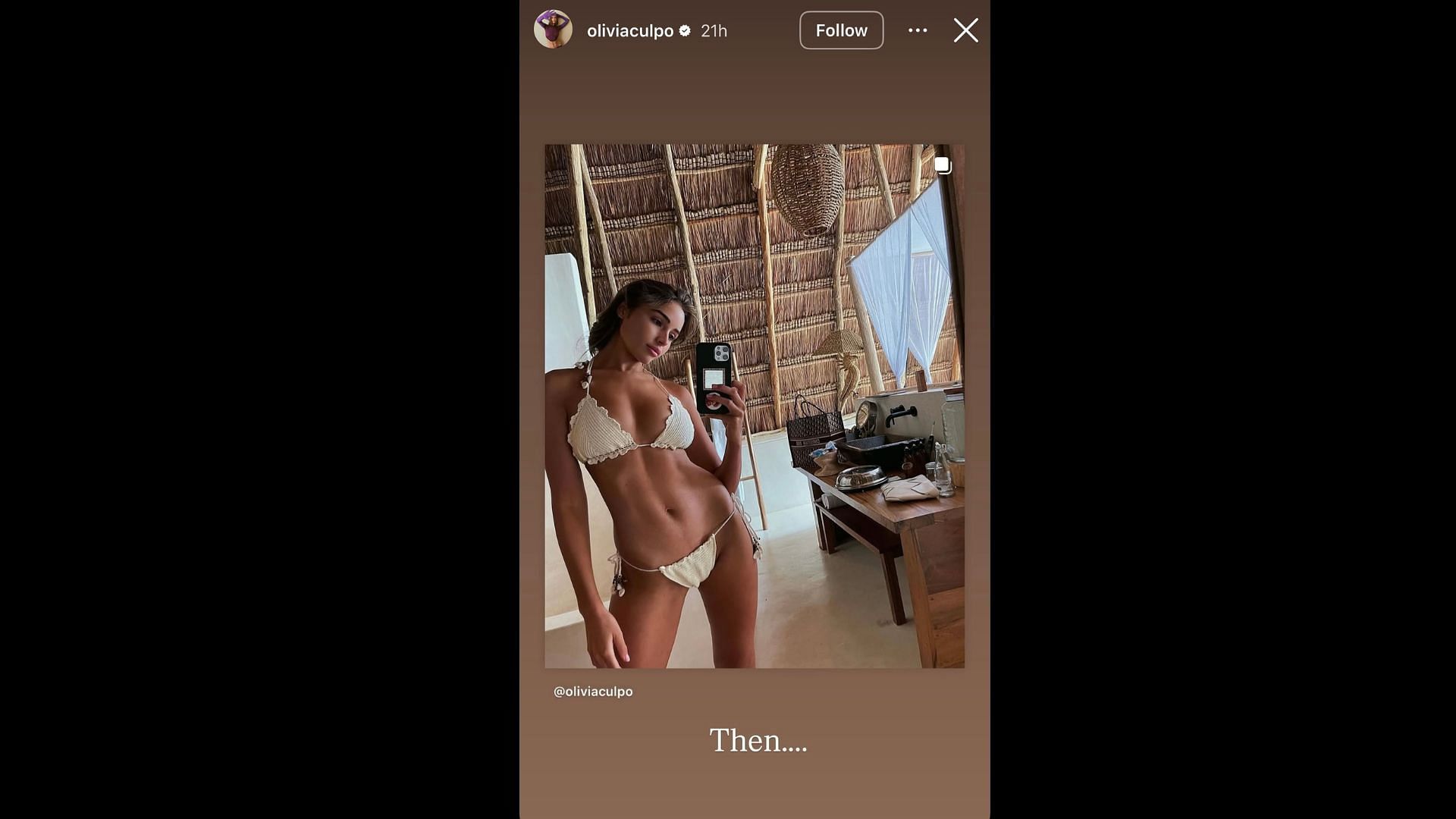 Olivia Culpo shared a photo of her wearing a bathing suit before her pregnancy. (Photo via Olivia Culpo's Instagram Story)